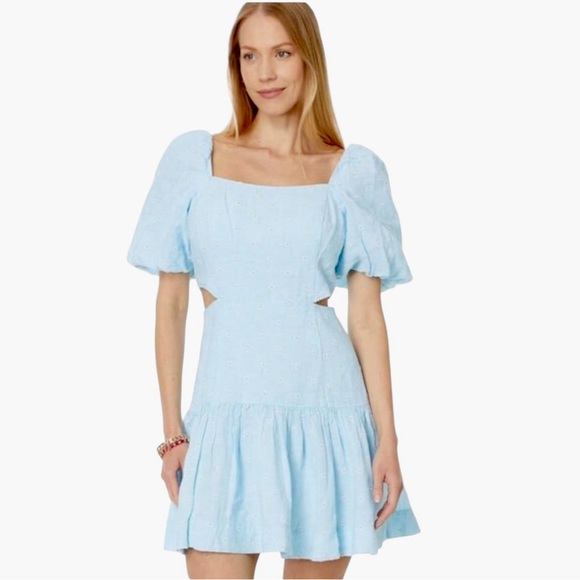 LILLY PULITZER “You Drive Me Daisy” blue Kylanne embroidered linen dress 14 NWT! - Picture 2 of 12